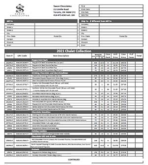 saxon chocolates 2021 Chalet Price List
