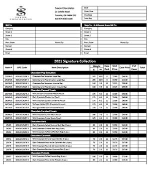 saxon chocolates 2021 Signature Price List